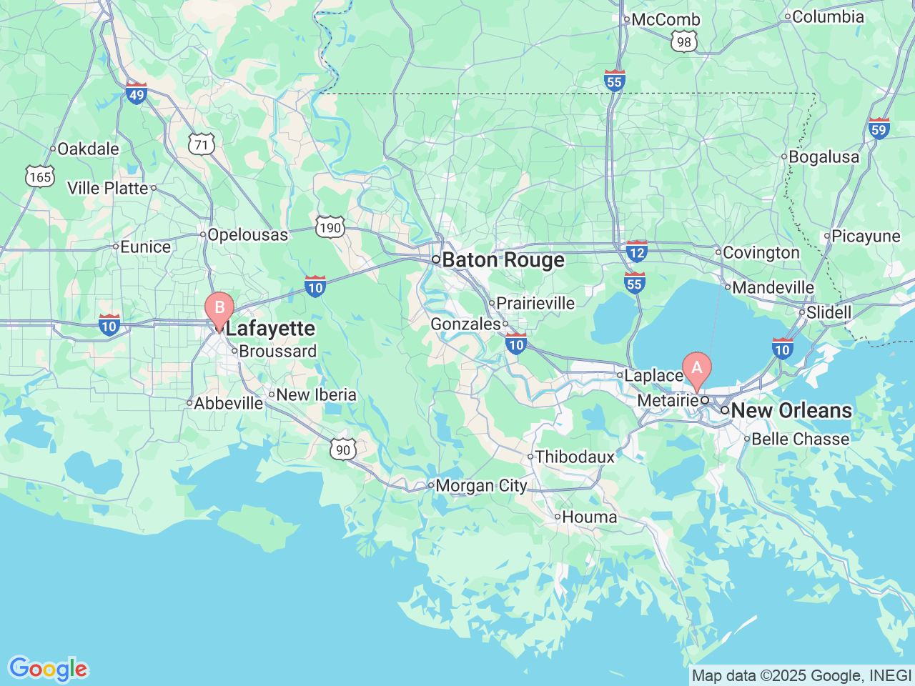 Map of Ochsner-affiliated facilities that provide services related to Glaucoma