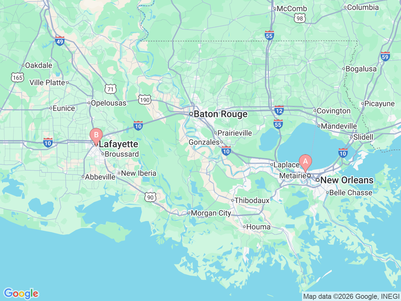 Map of Ochsner-affiliated facilities that provide services related to Glaucoma