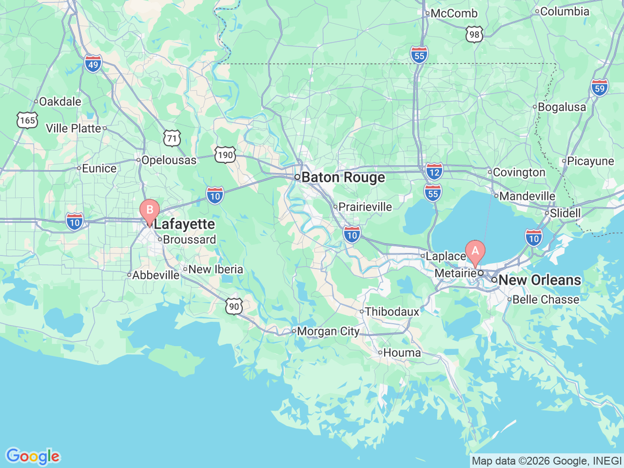 Map of Ochsner-affiliated facilities that provide services related to Glaucoma