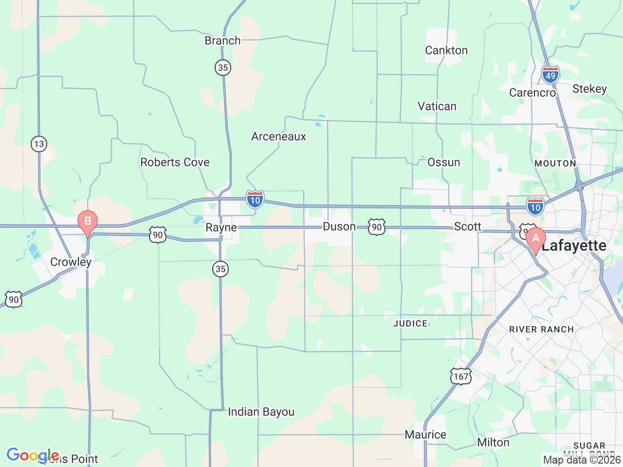 Map of Ochsner-affiliated facilities that provide services related to Hepatitis C Care