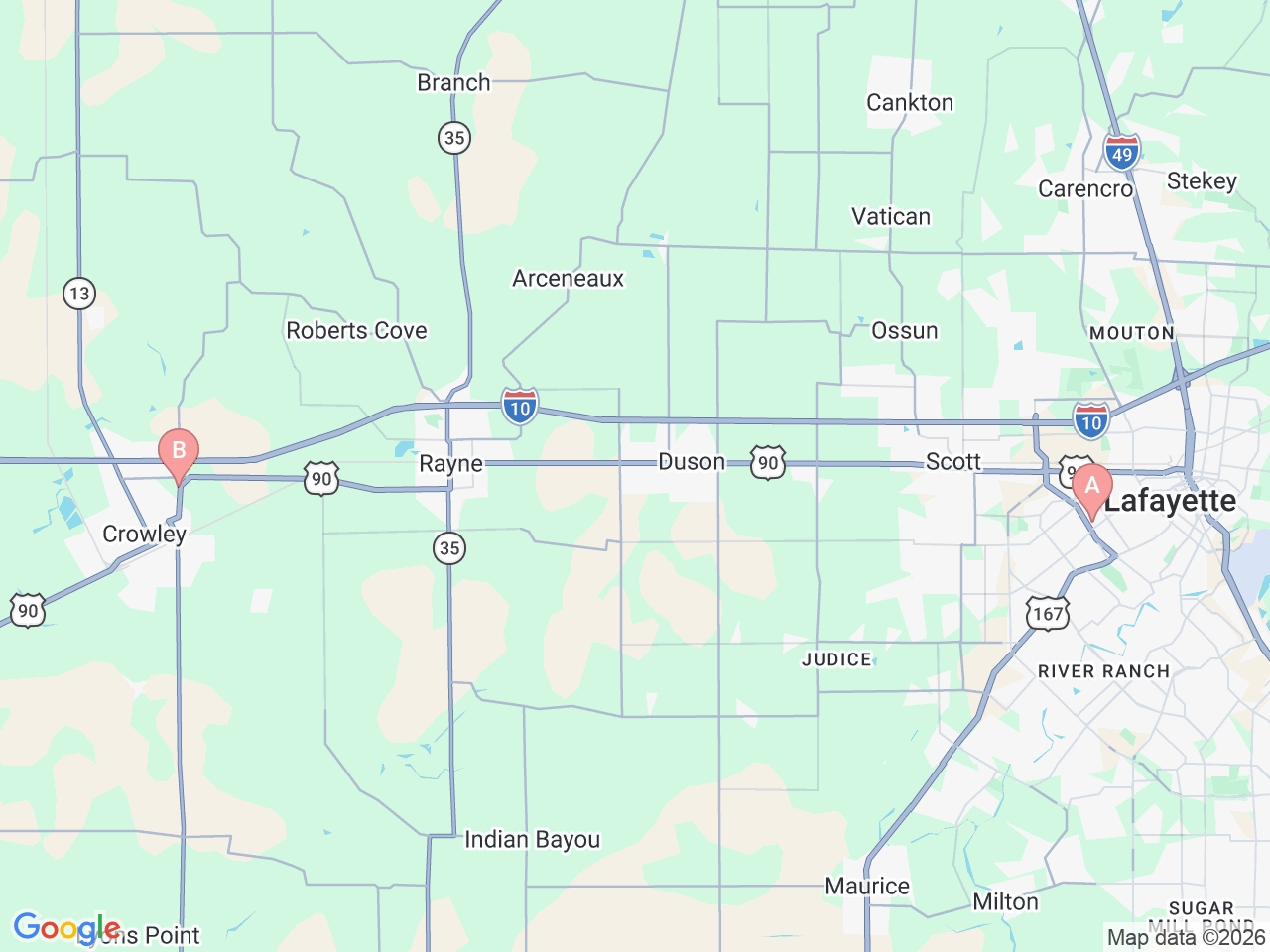 Map of Ochsner-affiliated facilities that provide services related to Hepatitis C Care