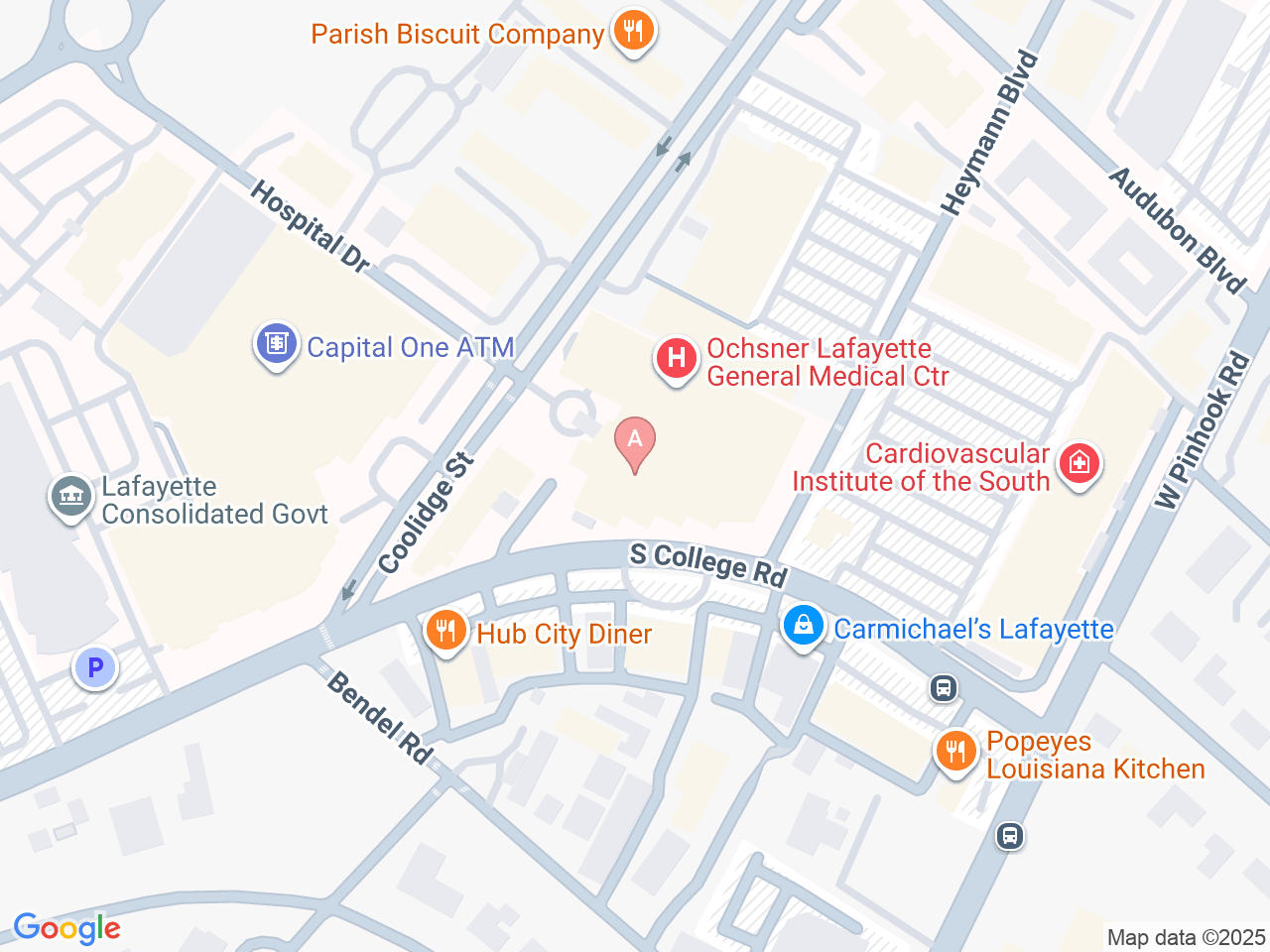 Map of Ochsner-affiliated facilities that provide services related to Hospice Care