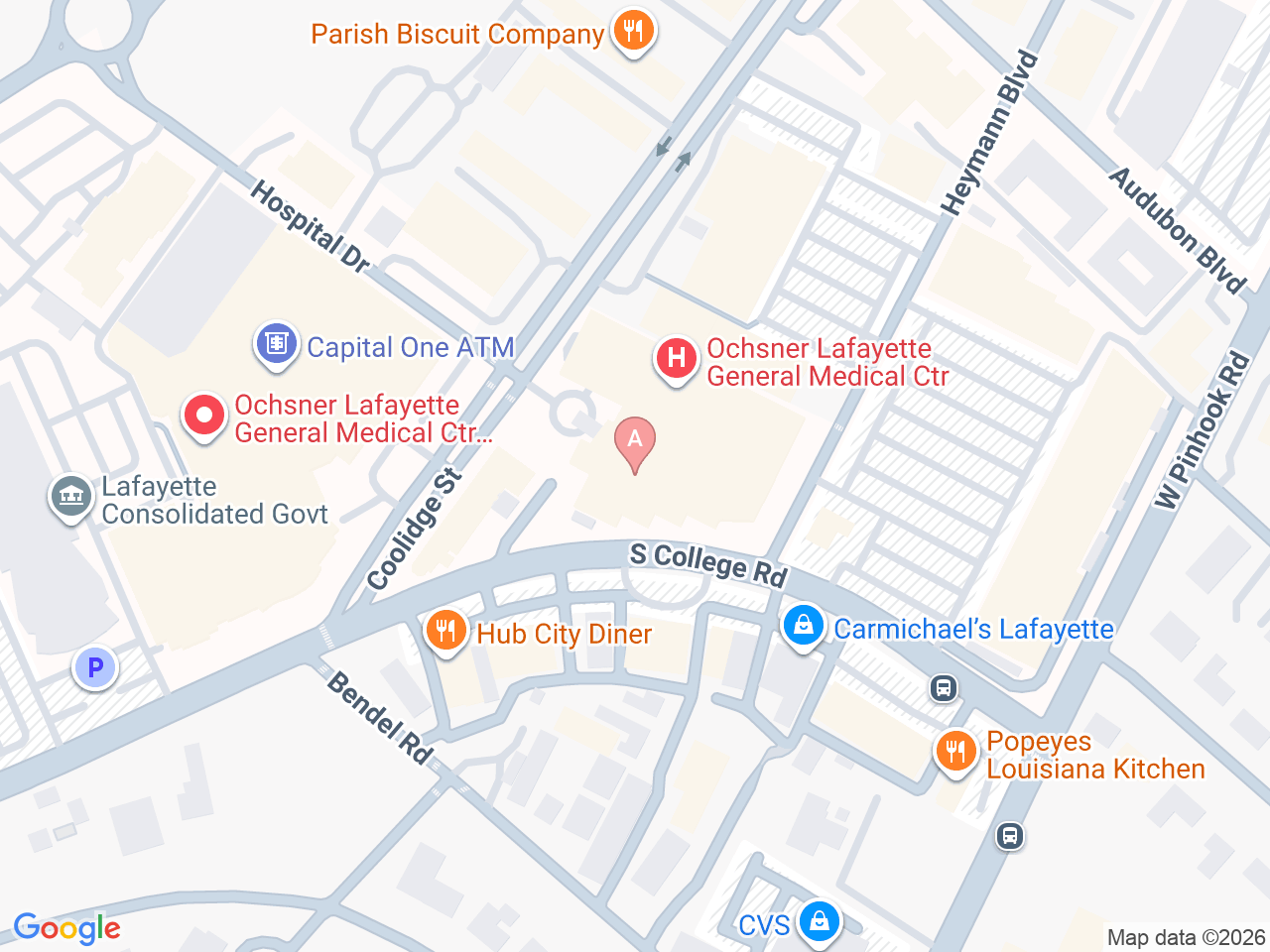 Map of Ochsner-affiliated facilities that provide services related to Hospice Care