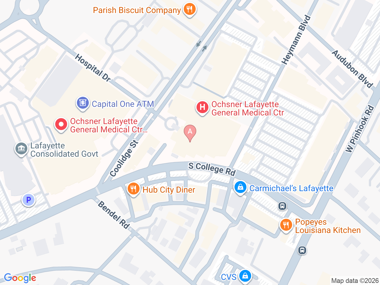 Map of Ochsner-affiliated facilities that provide services related to Hospice Care