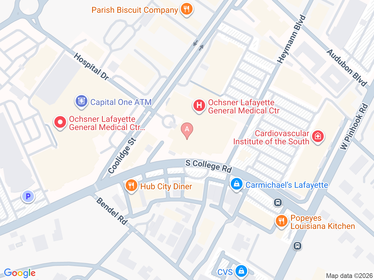 Map of Ochsner-affiliated facilities that provide services related to Hospice Care