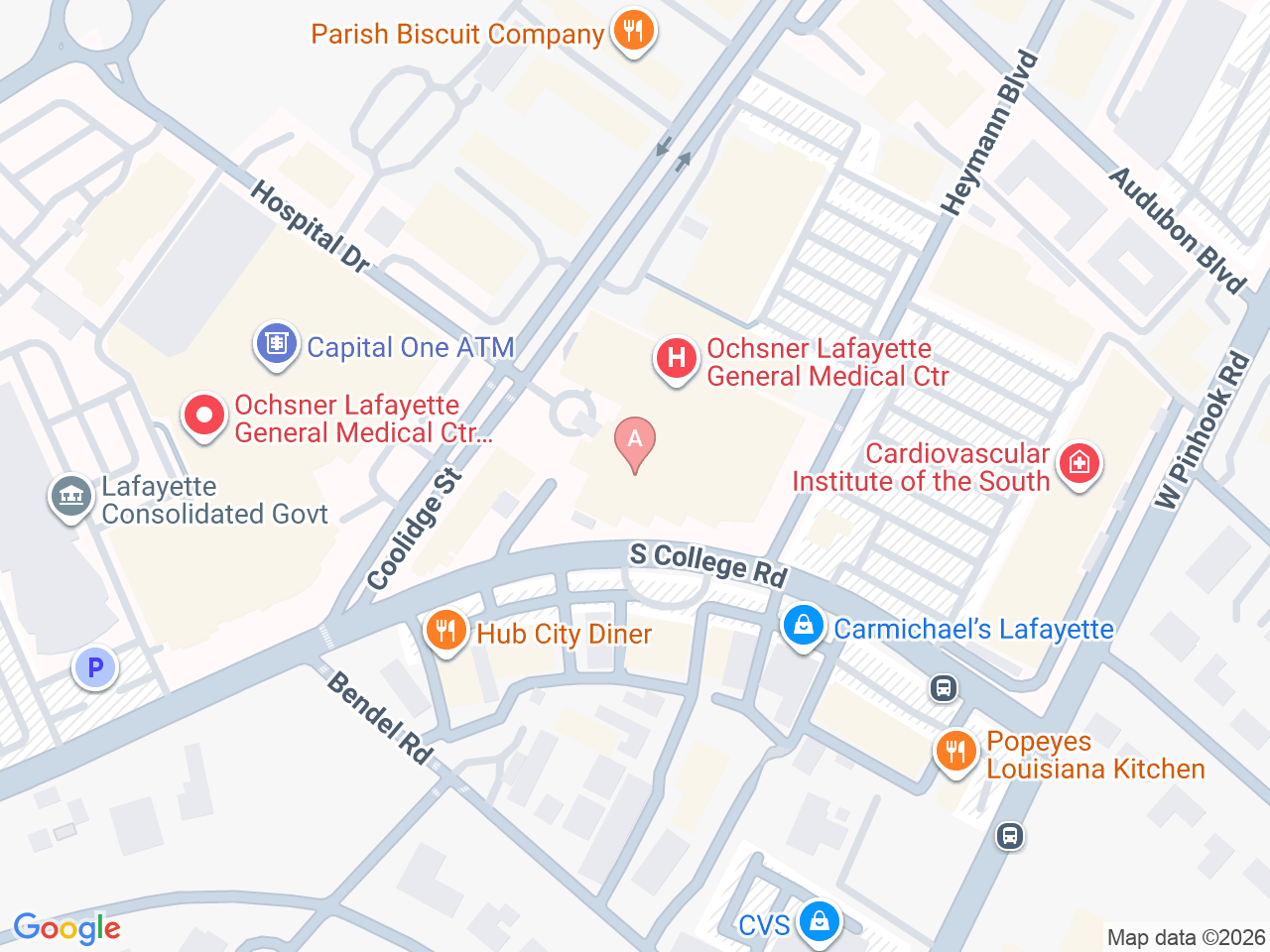 Map of Ochsner-affiliated facilities that provide services related to Hospice Care