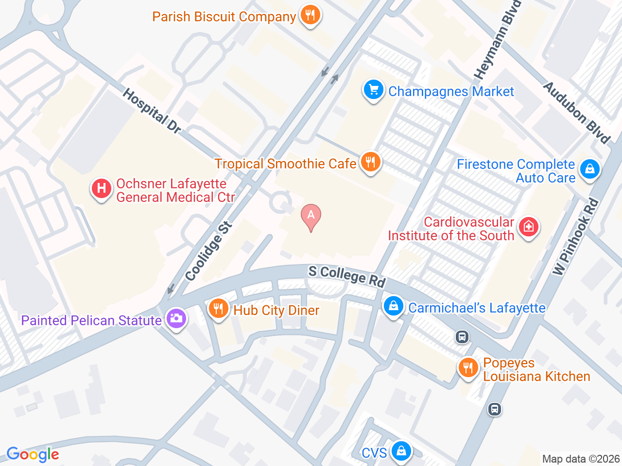 Map of Ochsner-affiliated facilities that provide services related to Hospice Care