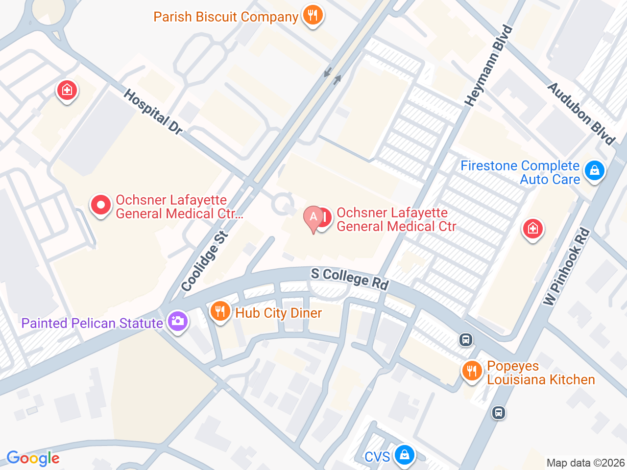 Map of Ochsner-affiliated facilities that provide services related to Hospice Care