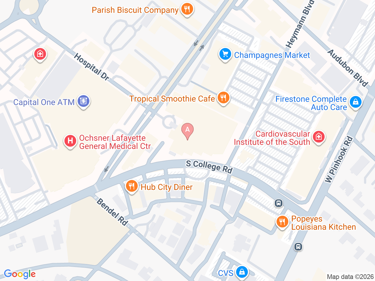 Map of Ochsner-affiliated facilities that provide services related to Hospice Care