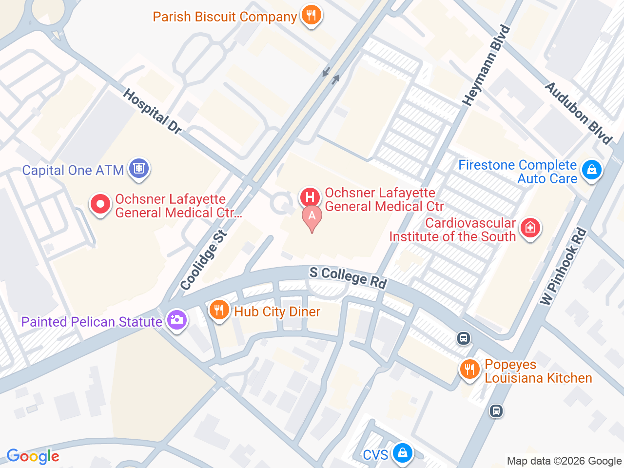 Map of Ochsner-affiliated facilities that provide services related to Hospice Care