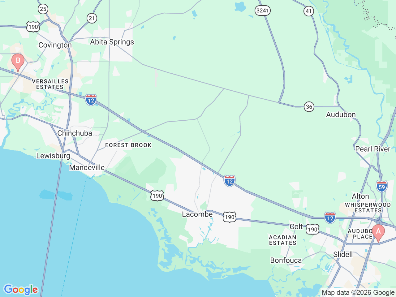 Map of Ochsner-affiliated facilities that provide services related to Ideal Protein Weight Loss