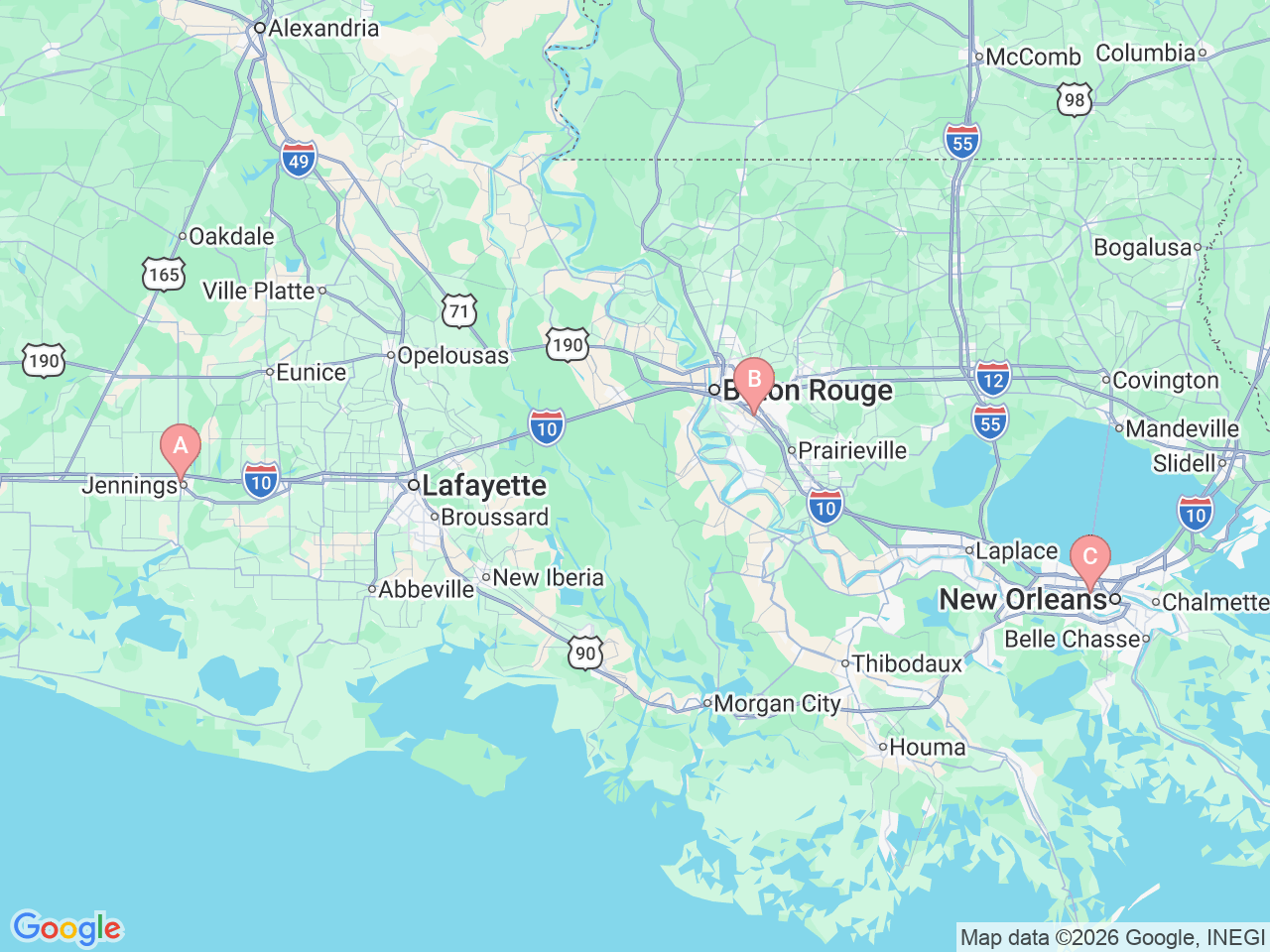 Map of Ochsner-affiliated facilities that provide services related to Inflammatory Bowel Disease (IBD)