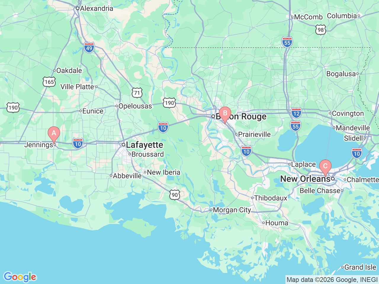Map of Ochsner-affiliated facilities that provide services related to Inflammatory Bowel Disease (IBD)