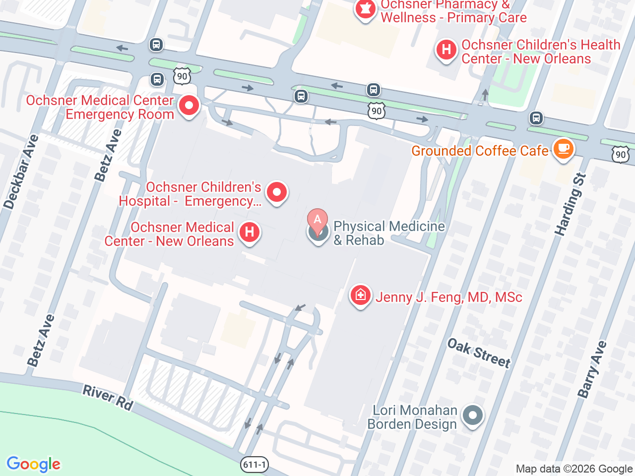 Map of Ochsner-affiliated facilities that provide services related to Kidney and Kidney-Pancreas Transplants