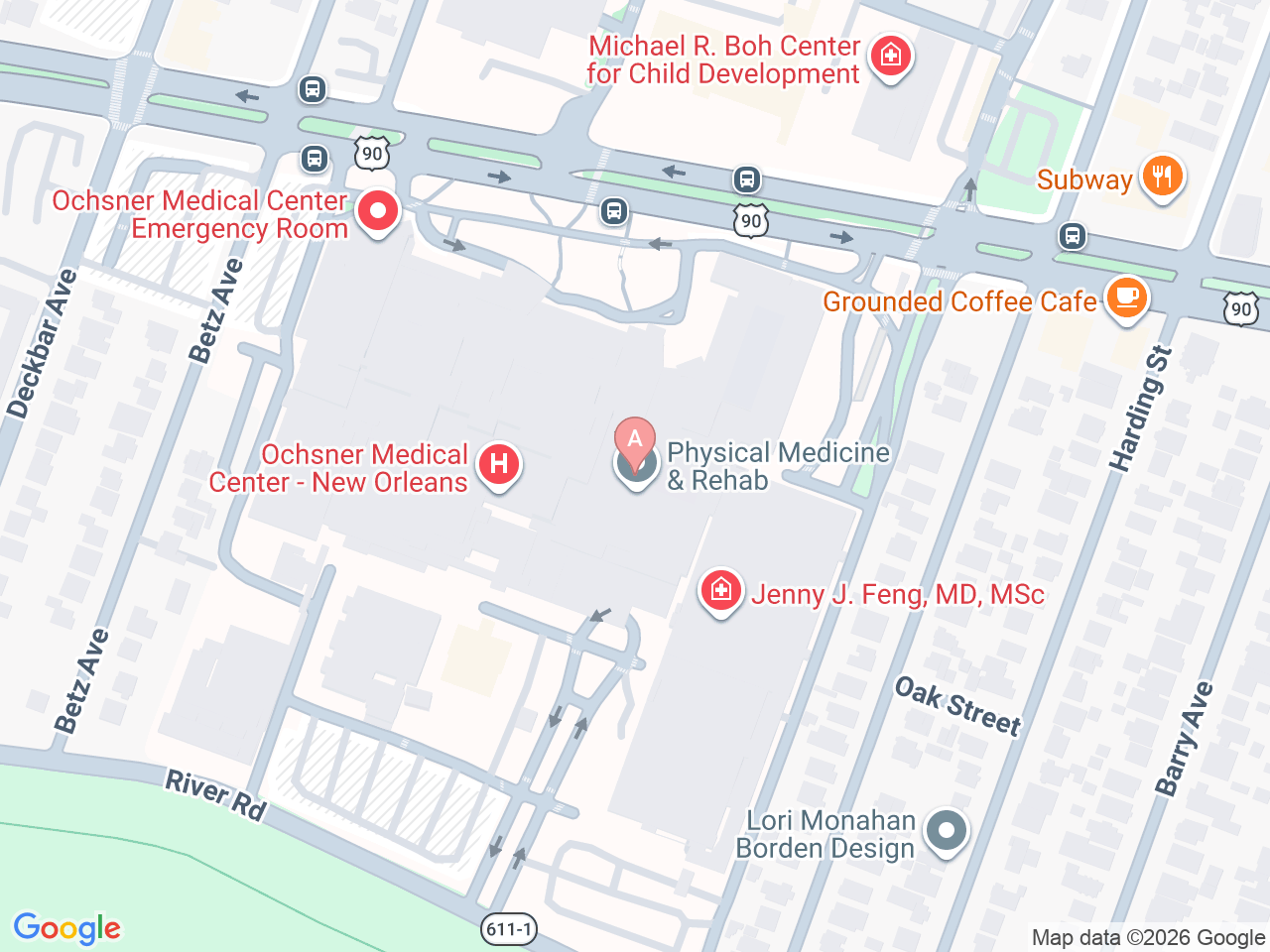 Map of Ochsner-affiliated facilities that provide services related to Kidney and Kidney-Pancreas Transplants