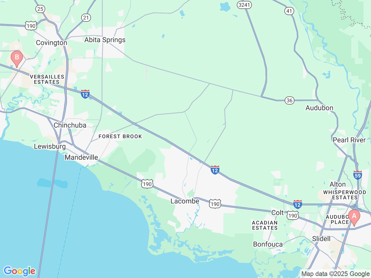 Map of Ochsner-affiliated facilities that provide services related to Knee Replacement Surgery: Northshore