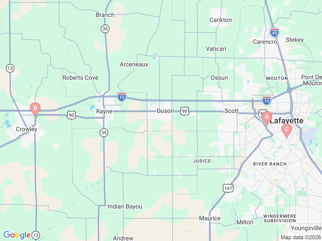Map of Ochsner-affiliated facilities that provide services related to Liver Surgery
