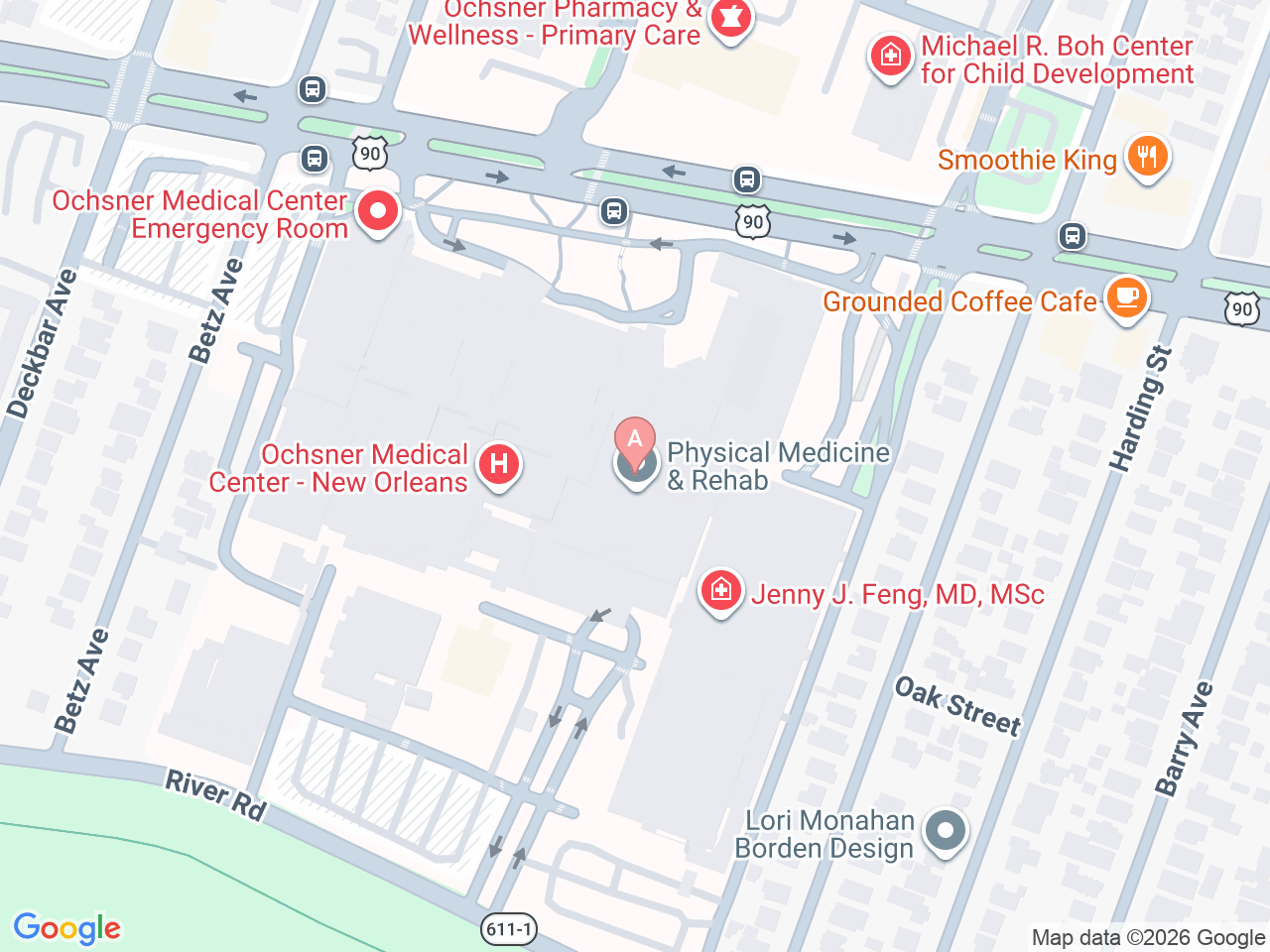Map of Ochsner-affiliated facilities that provide services related to Liver Transplants