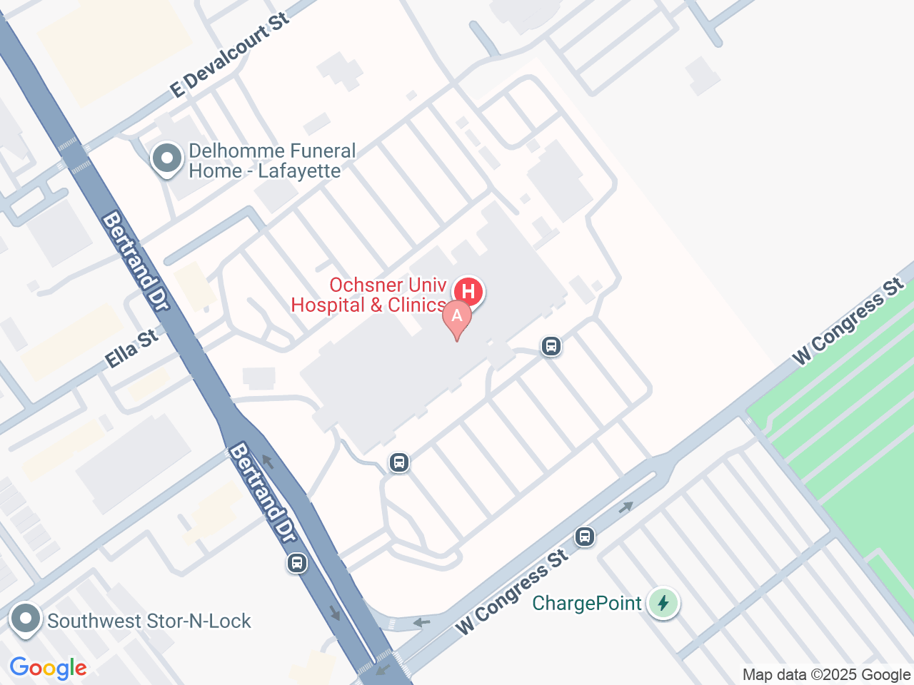Map of Ochsner-affiliated facilities that provide services related to Low Testosterone