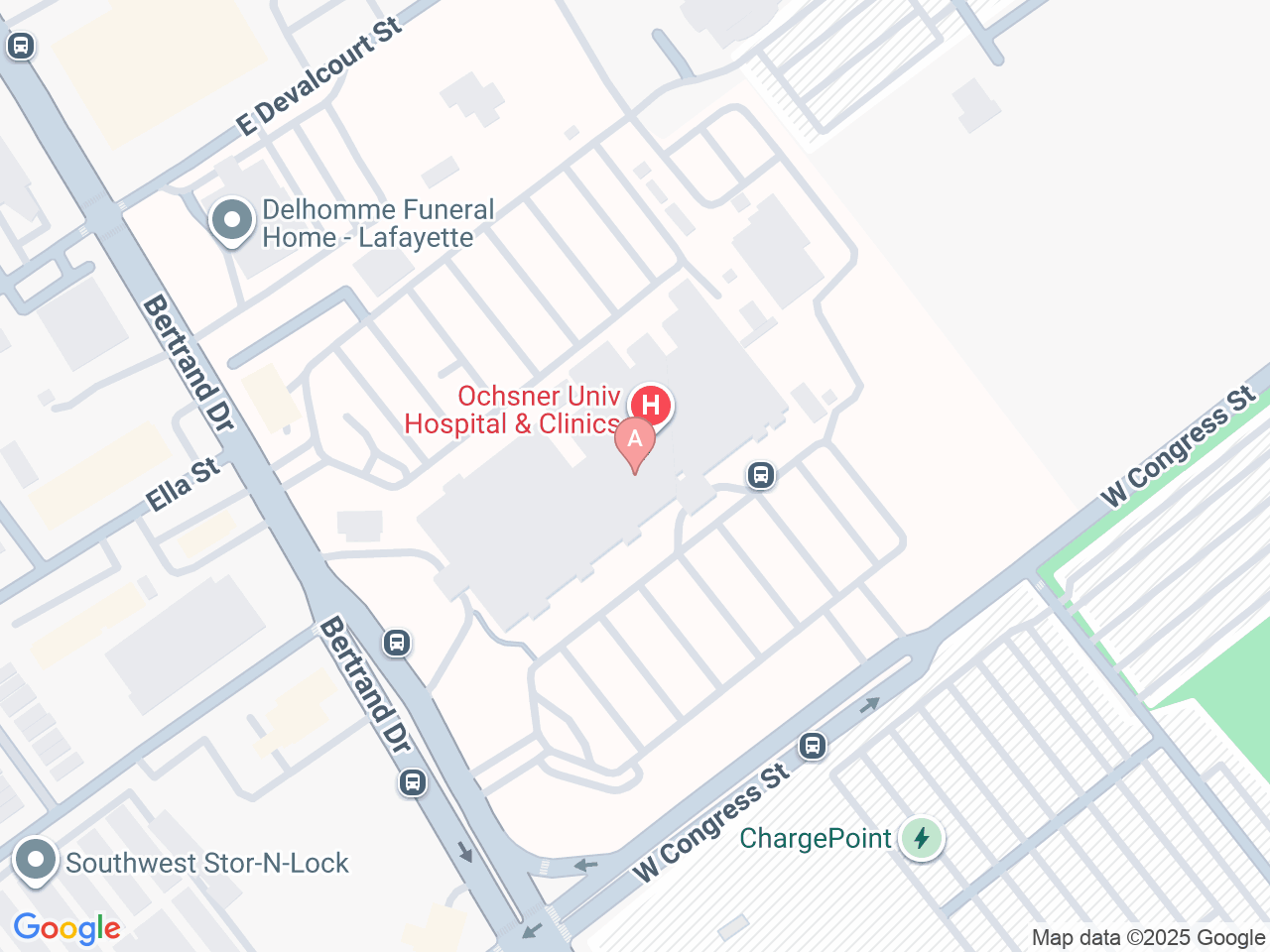 Map of Ochsner-affiliated facilities that provide services related to Low Testosterone