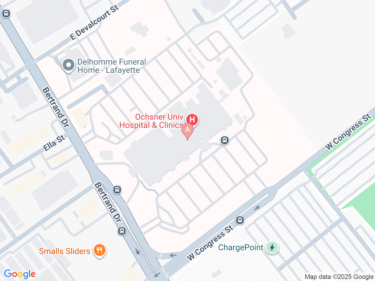 Map of Ochsner-affiliated facilities that provide services related to Low Testosterone