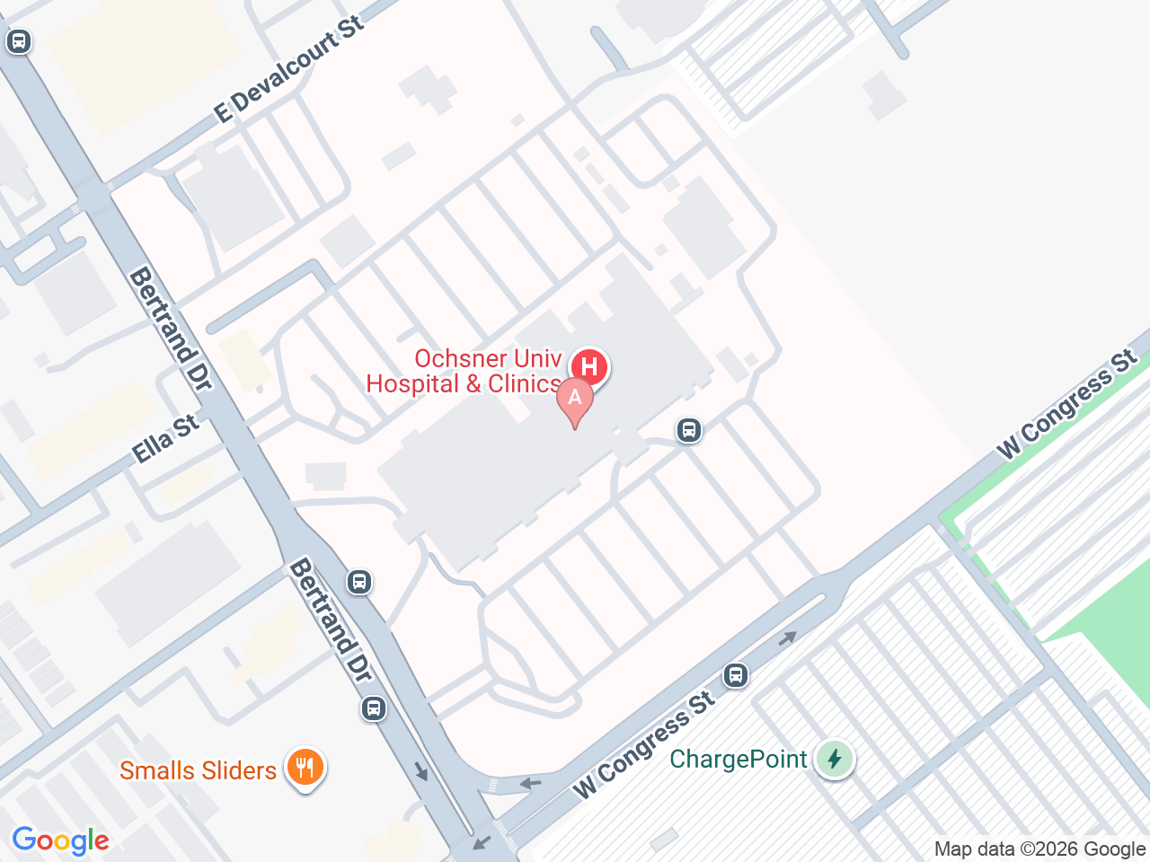 Map of Ochsner-affiliated facilities that provide services related to Low Testosterone