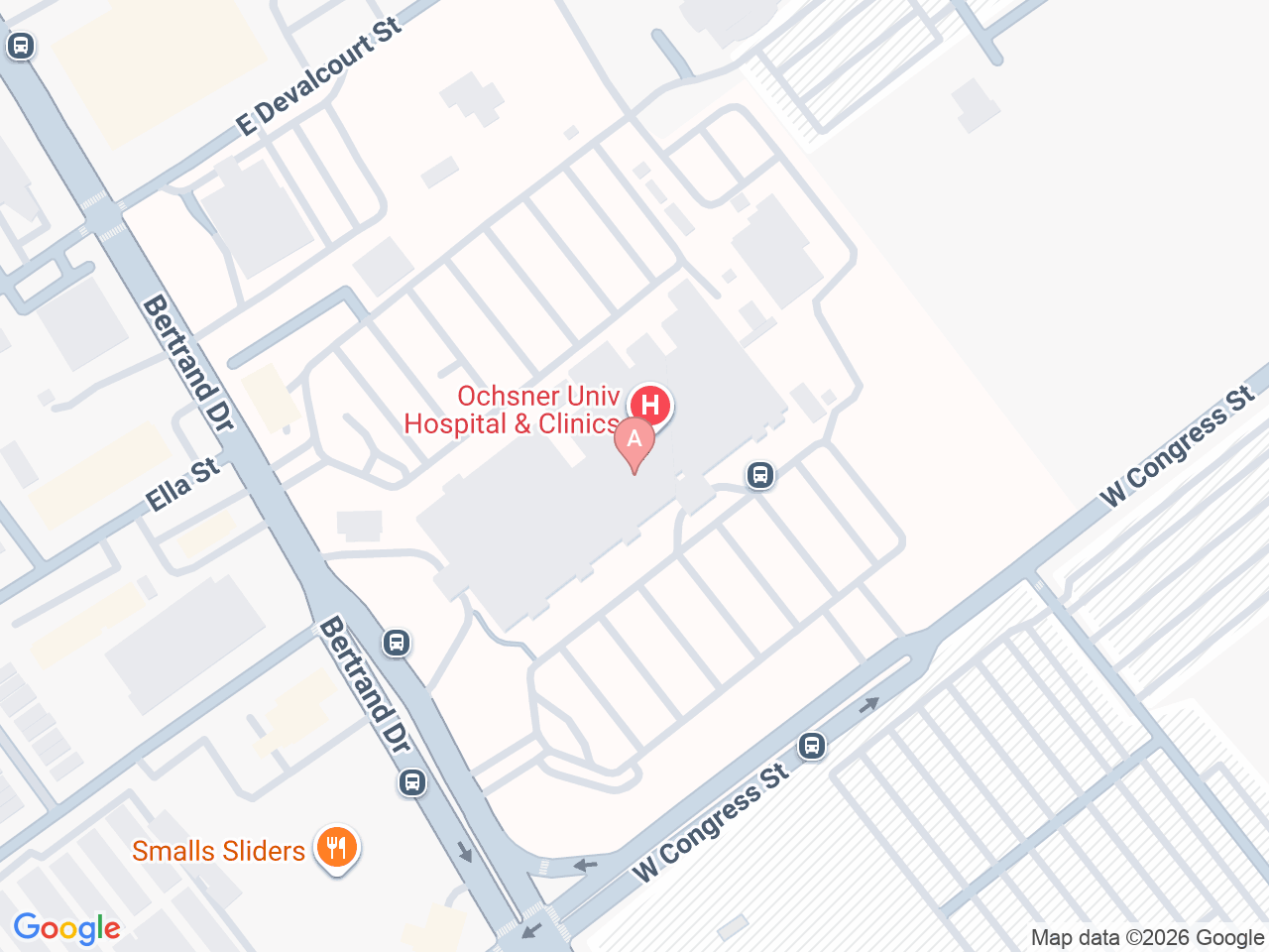 Map of Ochsner-affiliated facilities that provide services related to Low Testosterone