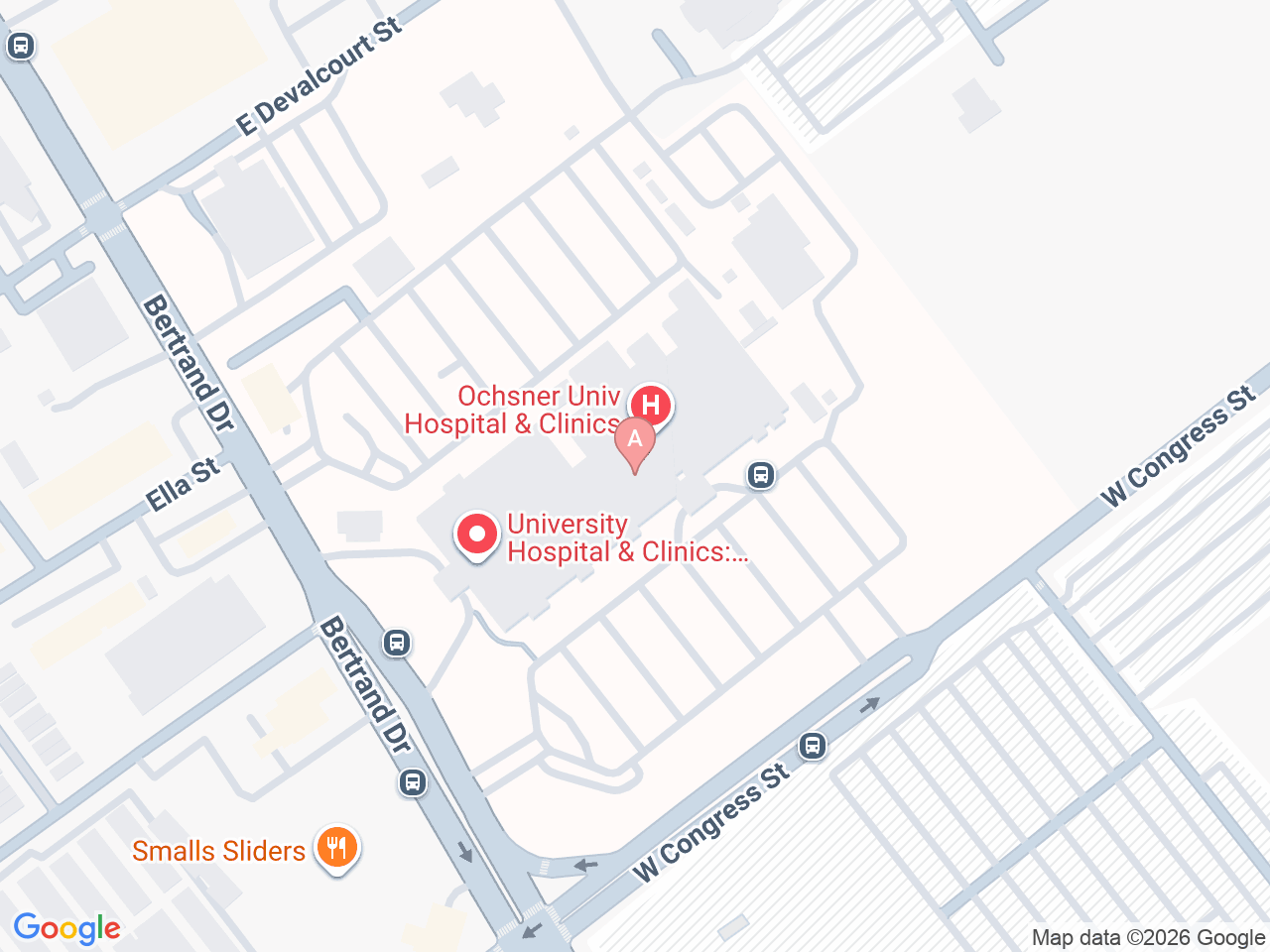 Map of Ochsner-affiliated facilities that provide services related to Low Testosterone