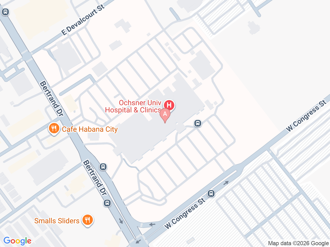 Map of Ochsner-affiliated facilities that provide services related to Low Testosterone