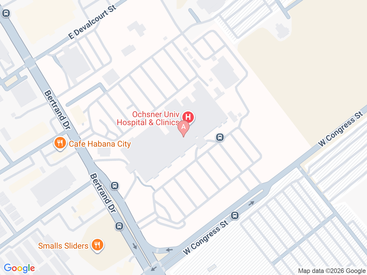Map of Ochsner-affiliated facilities that provide services related to Low Testosterone