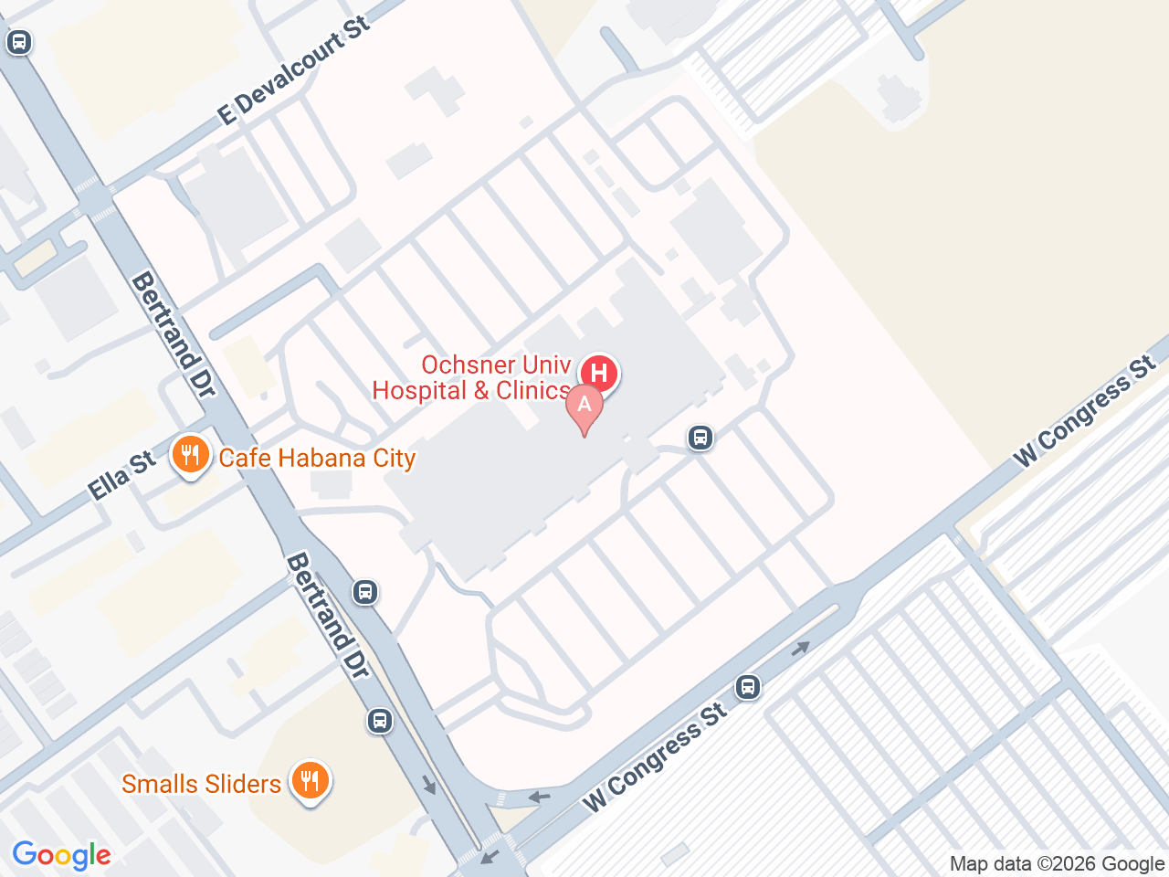 Map of Ochsner-affiliated facilities that provide services related to Low Testosterone
