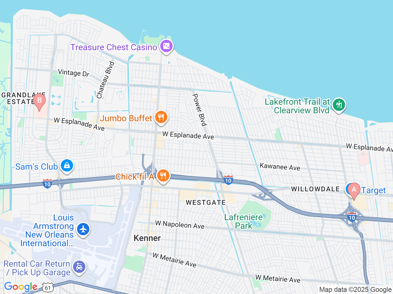 Map of Ochsner-affiliated facilities that provide services related to Men's Health