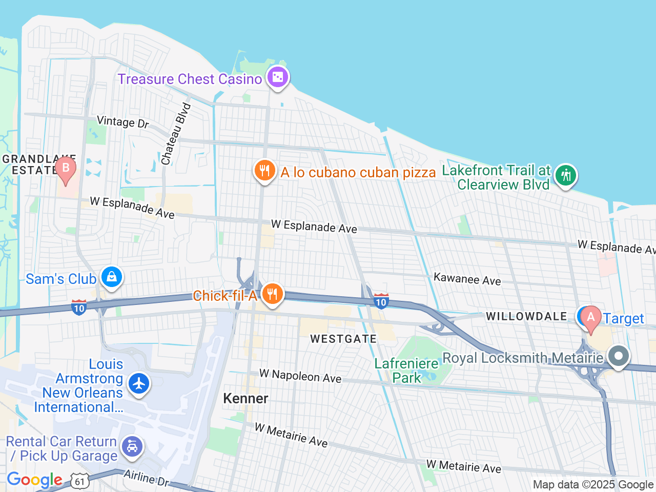 Map of Ochsner-affiliated facilities that provide services related to Men's Health
