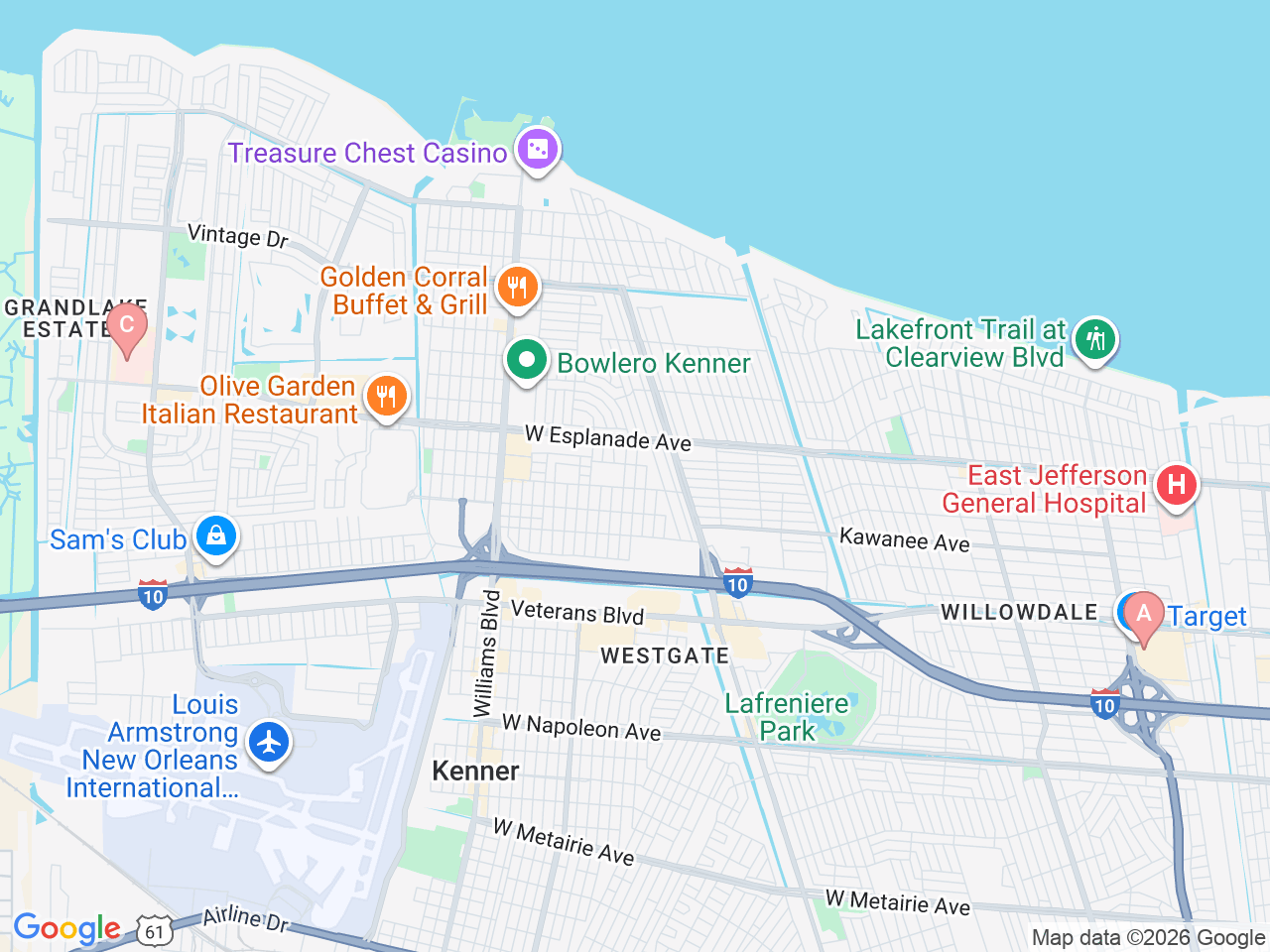 Map of Ochsner-affiliated facilities that provide services related to Men's Health