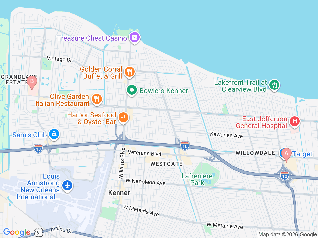 Map of Ochsner-affiliated facilities that provide services related to Men's Health