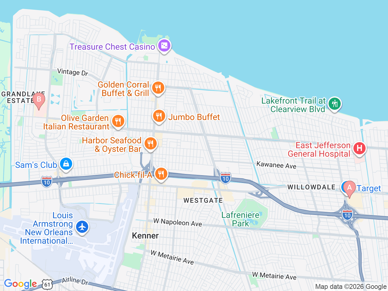 Map of Ochsner-affiliated facilities that provide services related to Men's Health