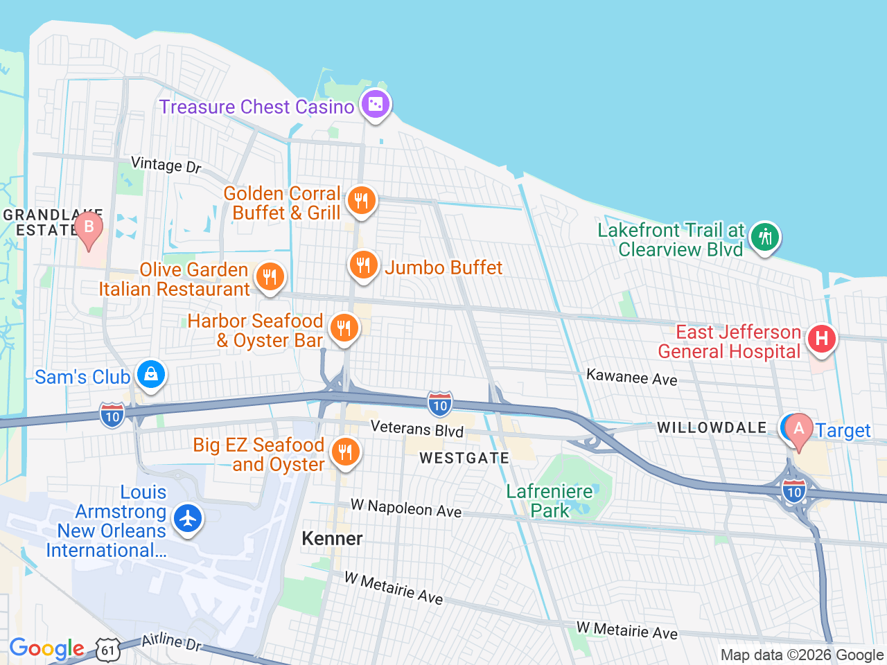 Map of Ochsner-affiliated facilities that provide services related to Men's Health