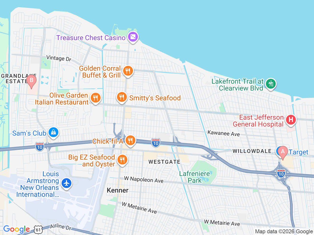 Map of Ochsner-affiliated facilities that provide services related to Men's Health