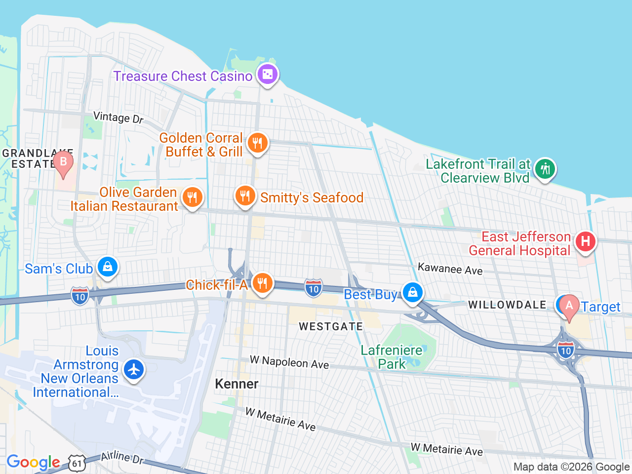 Map of Ochsner-affiliated facilities that provide services related to Men's Health