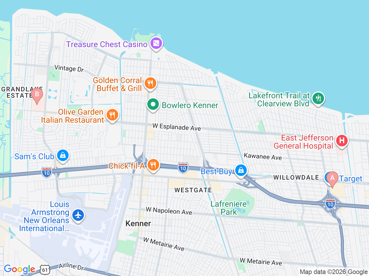 Map of Ochsner-affiliated facilities that provide services related to Men's Health