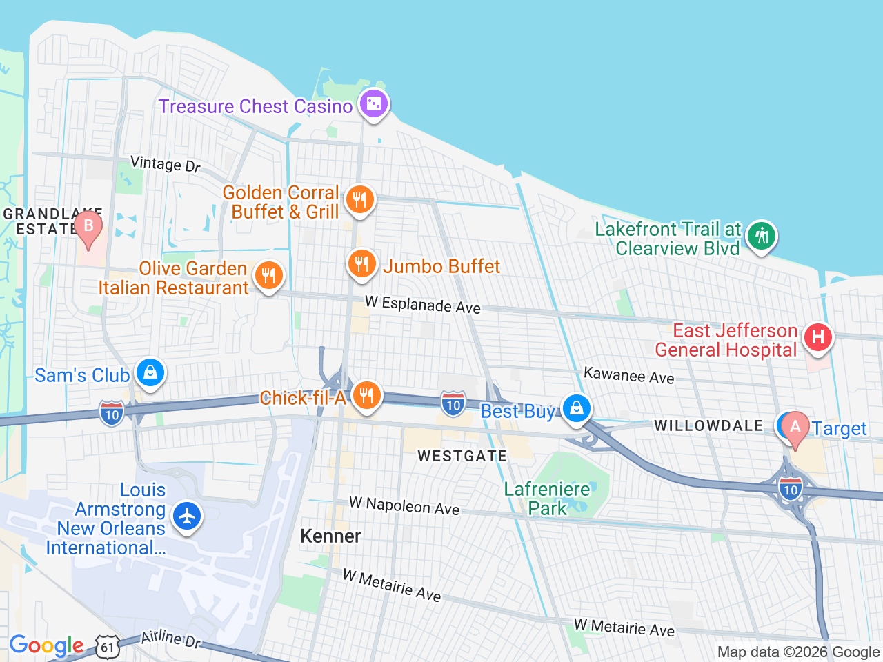 Map of Ochsner-affiliated facilities that provide services related to Men's Health