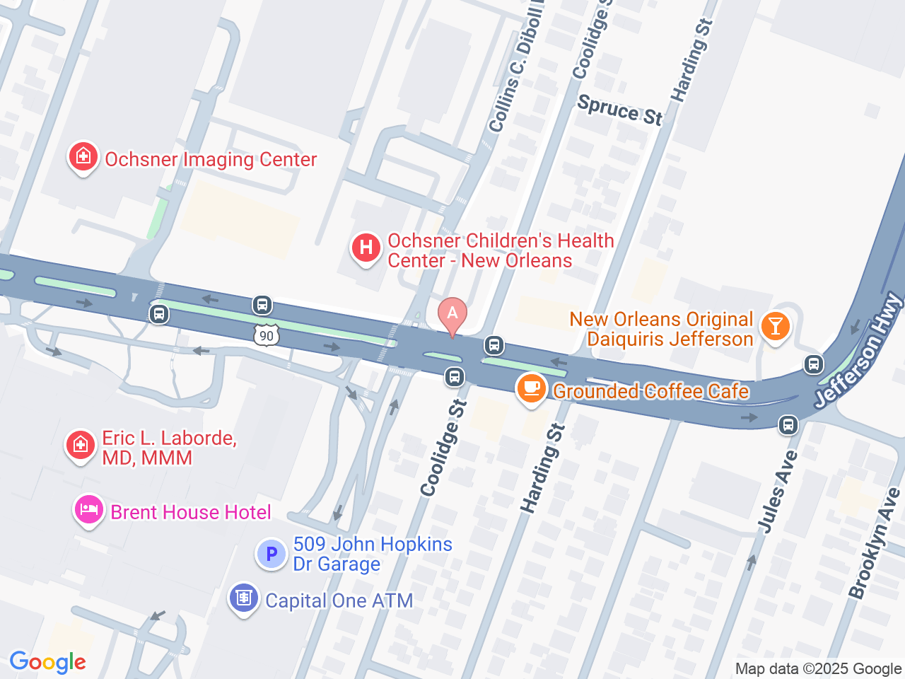 Map of Ochsner-affiliated facilities that provide services related to Neurodevelopmental Follow-Up Care