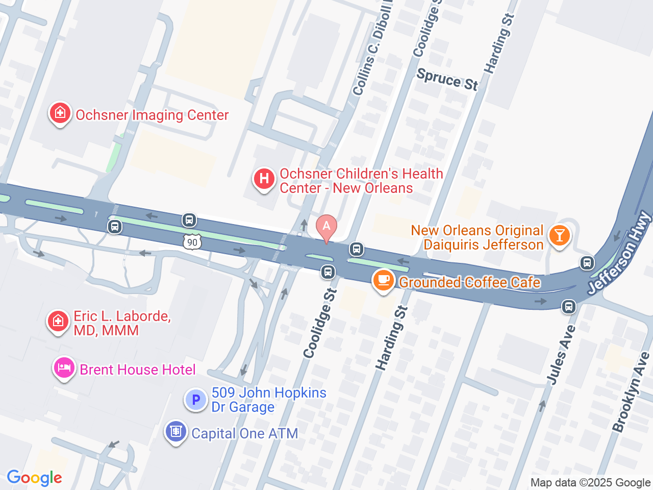 Map of Ochsner-affiliated facilities that provide services related to Neurodevelopmental Follow-Up Care