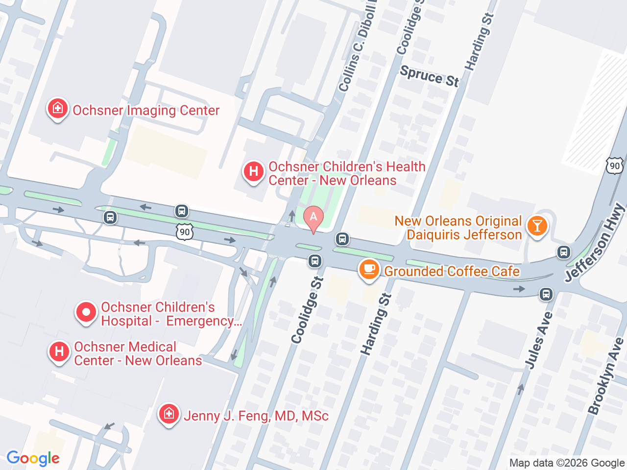 Map of Ochsner-affiliated facilities that provide services related to Neurodevelopmental Follow-Up Care