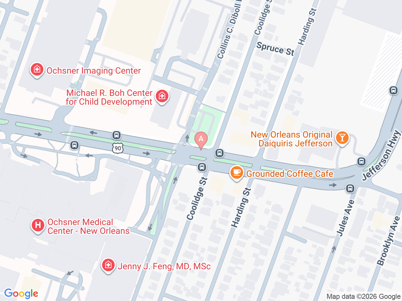 Map of Ochsner-affiliated facilities that provide services related to Neurodevelopmental Follow-Up Care