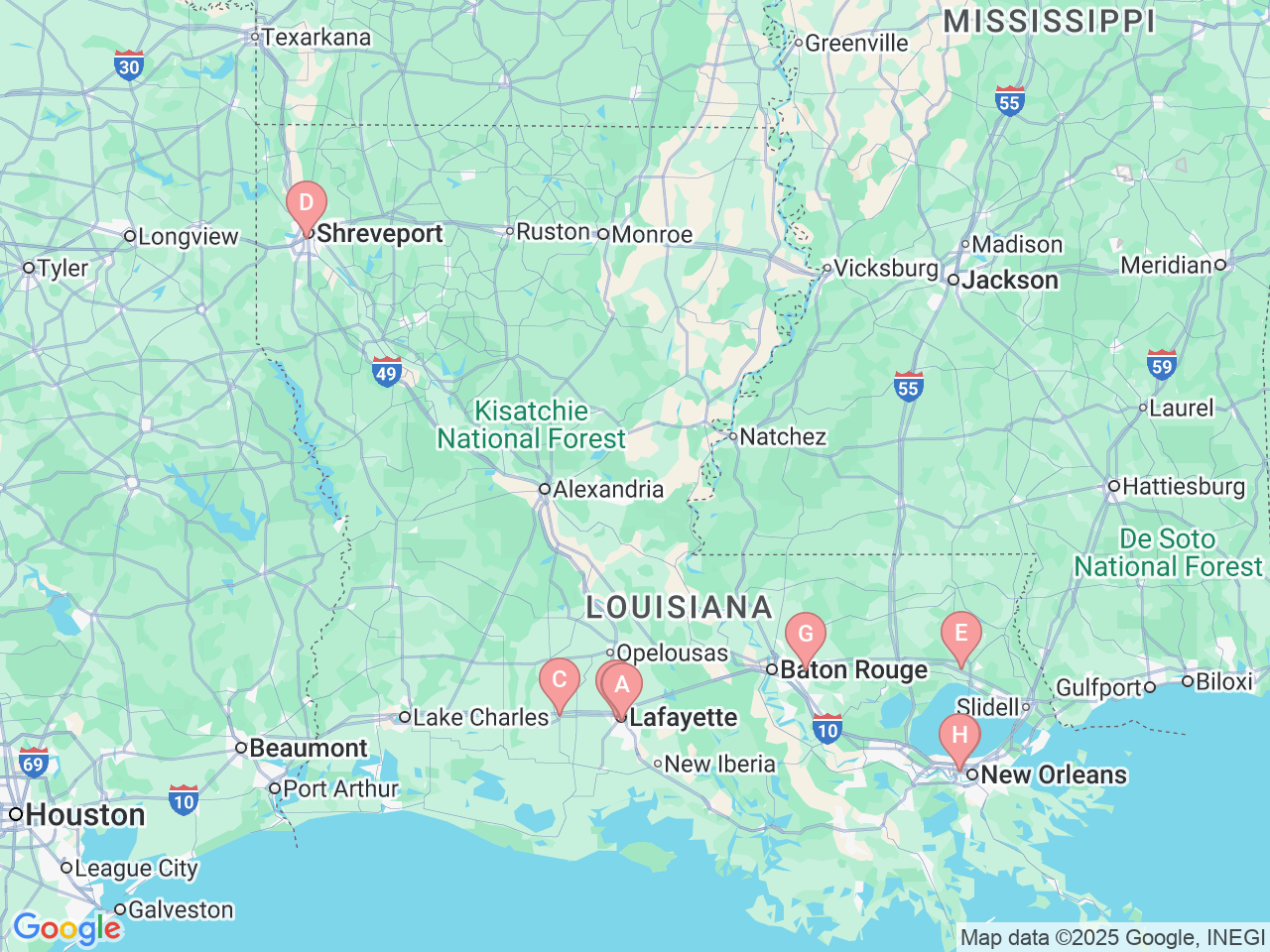 Map of Ochsner-affiliated facilities that provide services related to Non-Hodgkin Lymphoma