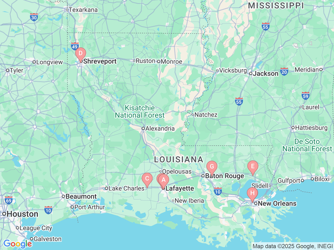 Map of Ochsner-affiliated facilities that provide services related to Non-Hodgkin Lymphoma