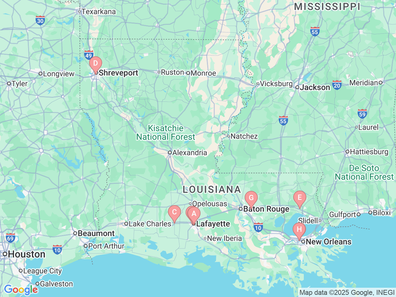 Map of Ochsner-affiliated facilities that provide services related to Non-Hodgkin Lymphoma