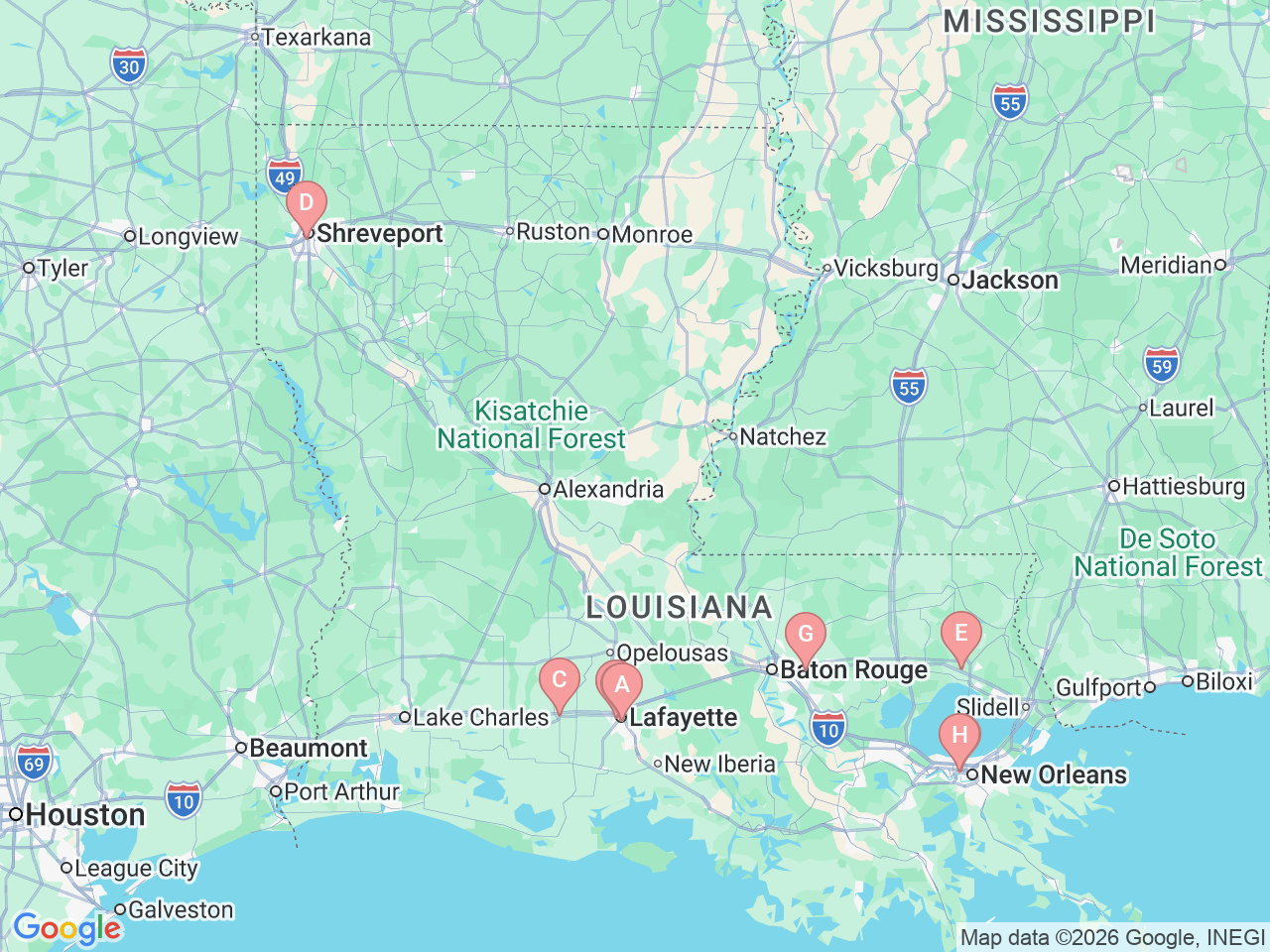 Map of Ochsner-affiliated facilities that provide services related to Non-Hodgkin Lymphoma