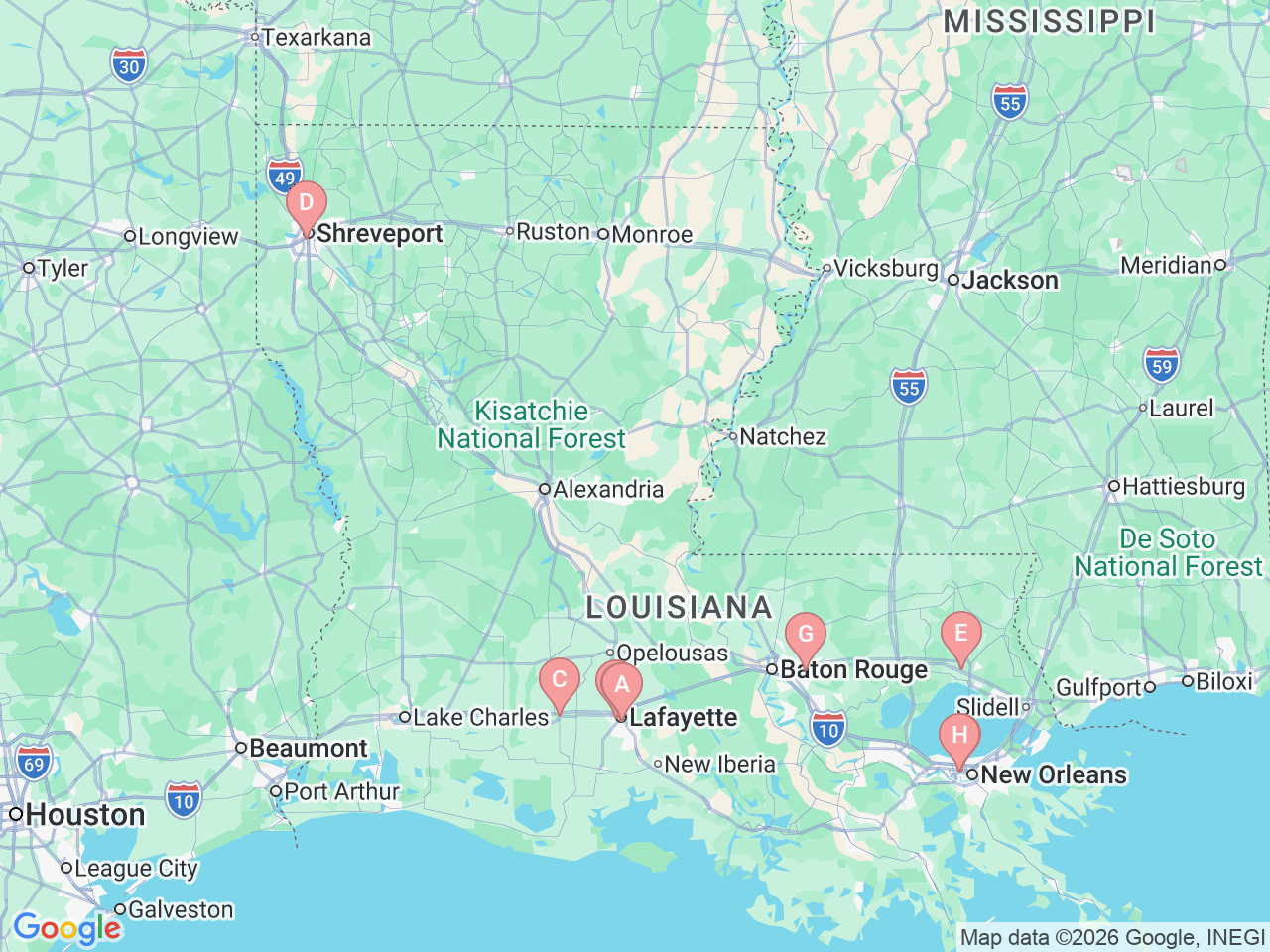 Map of Ochsner-affiliated facilities that provide services related to Non-Hodgkin Lymphoma